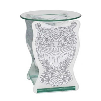 Image of Lesser &amp; Pavey Essential Oil Burner with Glass Owl, Aromatherapy Fragrance Warmer, 14cm