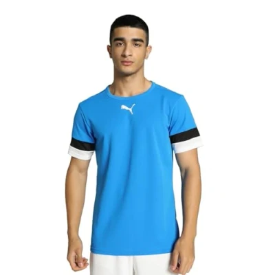 Image of puma Men&#039;s Teamrise Jersey Shirt, Electric Blue Lemonade Black White, M UK