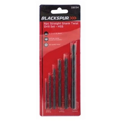 Image of 6pc 2 8mm Steel Straight Shank HSS Twist Drill Bit Set By Blackspur