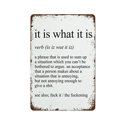 Image of Swear Word Wall Print It is What Definition Home Art 12x8 Inch Decor Retro Tin Sign Funny Decorations for Bar Pub Cafe Farm Room Metal Poster