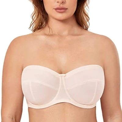 Image of Delimira Women&#039;s Strapless Bras Underwire Non Padded Support Multiway Bandeau Bra for Bigger Bust Rose White 40DD