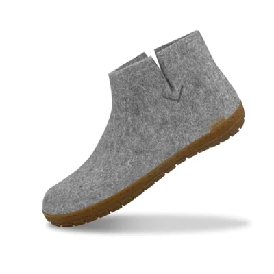 Image of GLERUPS Slip on Slippers Women and Men with Rubber Sole (Grey) Unisex Wool Slipper Shoes Comfy Outdoor Indoor Cosy Gents Ladies