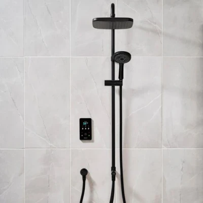 Image of Triton ENVI® Thermostatic Electric Shower 9 kW DuElec Smart Digital with Showerhead &amp; Anti Twist Hose Black Rainfall