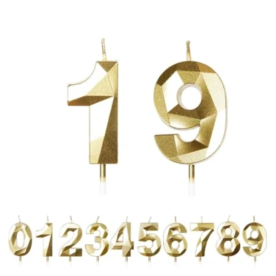 Image of FUZVOL Birthday Candles, Number 19 Candle, Gold Candle for Cake, Happy Cake Candles Topper Decorations