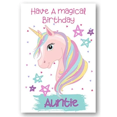 Image of Second Ave Auntie Children&#039;s Kids Magical Unicorn Birthday Card For Her Greetings