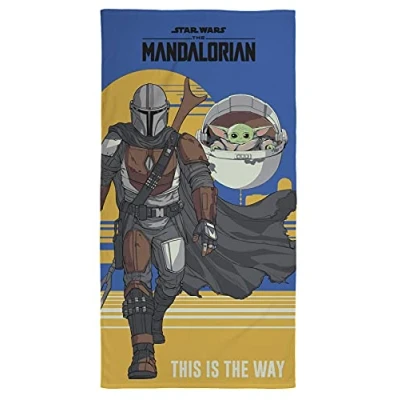Image of The Mandalorian Beach Towel Star Wars This is Way Mando Design Super Soft Feel 100% Cotton Perfect for Home, &amp; Swimming Pool, 140 x 70cm