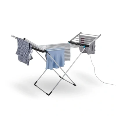 Image of Minky Electric Heated Clothes Airer Drying Rack Indoor Foldable Winged Low Running Costs Grey 12m Space 112 x 54 6 cm 230W