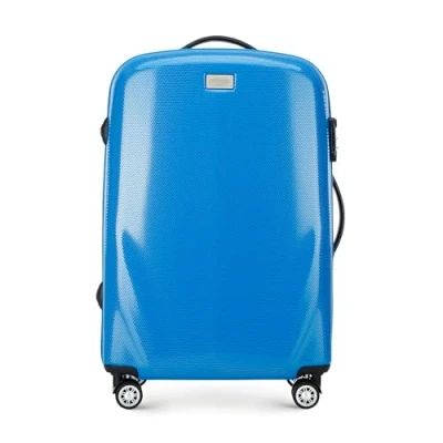 Image of WITTCHEN PC Ultra Light Hard Luggage Travel Suitcase Trolley Medium Polycarbonate Four Wheels TSA Combination Lock Aluminum Telescopic Handle Size M Blue