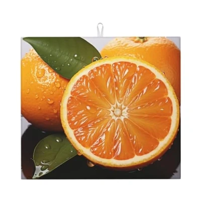 Image of Microfiber Dish Drying Mat for Kitchen Counter, Absorbent Pads, Non slip Draining Mat, Large Orange Dishes Drainer Mats, 18&quot;x16&quot; Pad