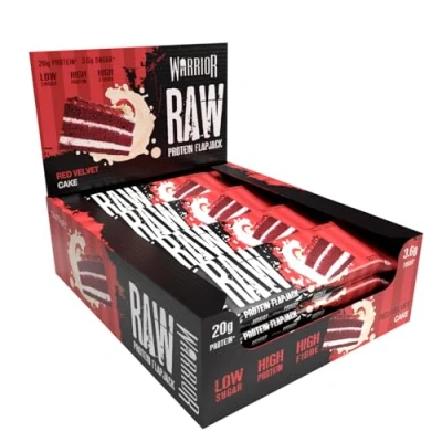 Image of Warrior Raw Protein Flapjacks 12 Bars x 75g Each Packed with 20g of Low Sugar, High in Fibre (Red Velvet Cake)