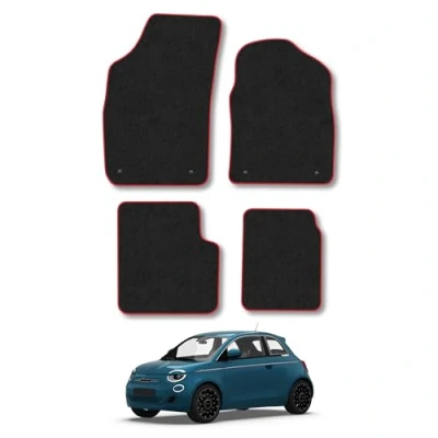 Image of Car Mats Compatible with Fiat 500 Hybrid (2020 ) Tailored Fit Red Carpet Floor Set Accessory Custom 4 Pieces Anti Slip Backing &amp; Binding Trim Edge