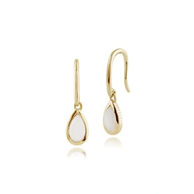 Image of Gemondo Women 375 Gold 9ct Yellow Pear Opal Fishhook Drop Earrings White