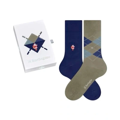 Image of Burlington Men&#039;s Everyday X Mas Box M So Cotton Patterned 2 Pairs Socks, Multicolor Blue Green 0050, 6.5 11