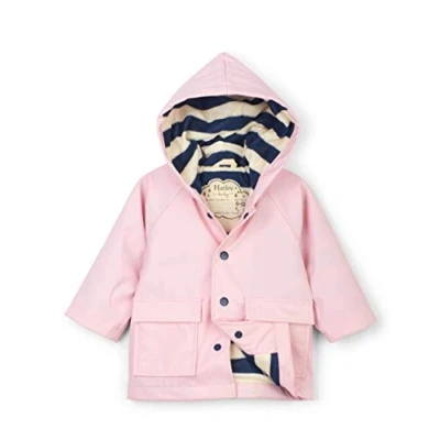 Image of Hatley Baby Girls Raincoat, Classic Pink &amp; Navy, 18 24 Months
