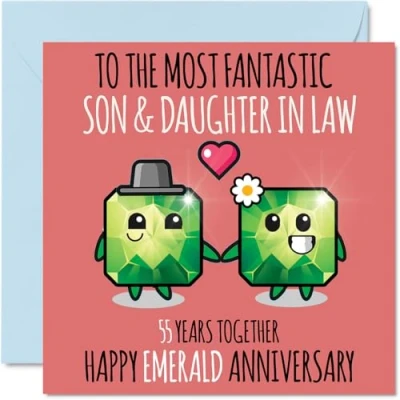 Image of Cute Emerald Anniversary Card for Son &amp; Daughter In Law 55 Years Together Happy 55th Wedding Cards Son, 145mm x Greeting Fifty Fifth Anniversaries