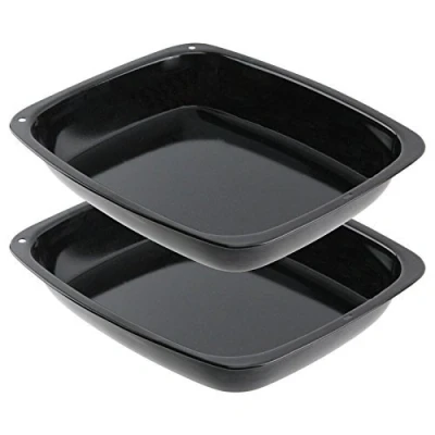 Image of Spares2go Large Vitreous Enamel Roasting Tins Oven Baking Trays (Pack of 2)