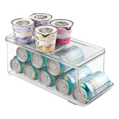 Image of iDesign Storage Container with Lid, Plastic Box for Fridge and Pantry Space 9 Cans, Practical Food Drinks, Clear