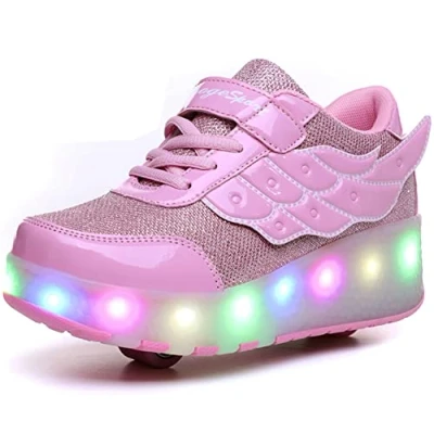 Image of HOSIMY Kids Trainers Roller Skates Shoes with Wheels for Girls Boys LED Strips Light Up Rollerskates Inline Cross Trainer Fashion Wheel Skateboard Hover Shoes, Pink, 10 UK Child