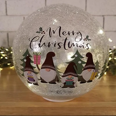 Image of Samuel ALEXANDER 20cm Battery Operated Twinkling Warm White LED Crackle Effect Ball Christmas Decoration with Gonks