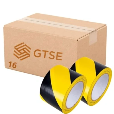 Image of GTSE Hazard Tape Black and Yellow, 75mm (3&quot;) x 33m, Strong Adhesive Warning/Caution Tape, Floor Marking 16 Rolls