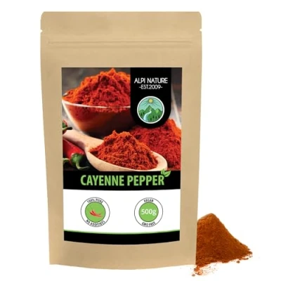 Image of cayenne pepper ground (500g, 1.1 lb), powder, 100% natural, very hot, chili gently dried and ground, without additives