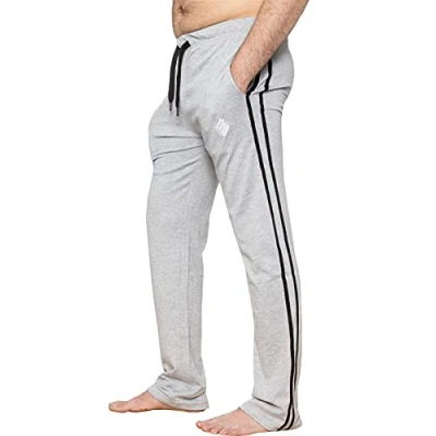 Image of EZLP586 Enzo Mens Lounge Pants Pyjama Bottoms Elasticated Waist Sleep Nightwear Striped Trousers PJ Soft Jersey Loungewear Grey M
