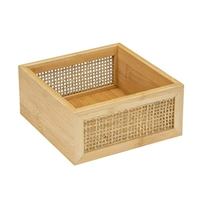 Image of WENKO Allegre M bathroom shelf, decorative tray in trendy boho style, bamboo and rattan wickerwork, for practical storage of accessories, 15 x 7 cm, natural