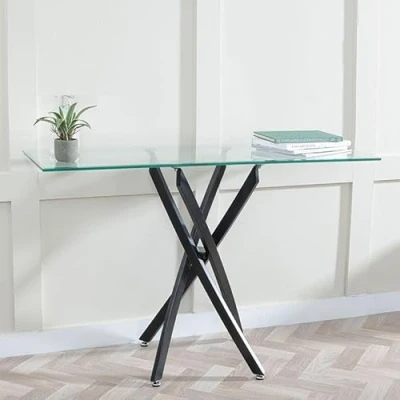 Image of Urban Deco Ashley Glass Console Table with Black Metal Legs