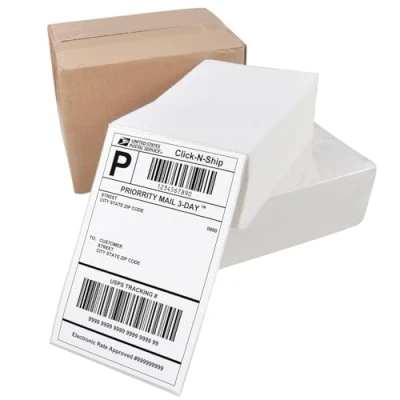 Image of L LIKED Thermal Shipping Barcode Labels (4x6 Inch / 101x152mm), Fanfold, Permanent Adhesive, Direct for &amp; Labelling Compatible with Printers (2 Stacks/1000 Labels)