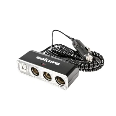 Image of Sakura SS5105 Socket Extension, 3 x 12V Sockets Plus 2 USB Black
