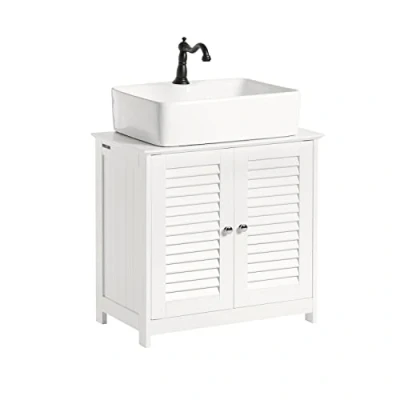 Image of SoBuy Under Sink Cabinet Vanity Unit Bathroom with 2 Shutter Doors White W60 x D35 H58cm FRG237 W