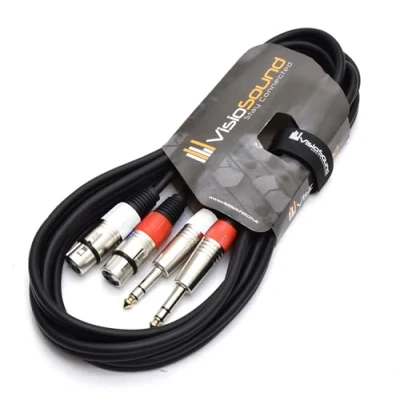 Image of 2 x Female XLR to 6.35mm 1/4&quot; Stereo TRS Jack Balanced Twin Lead/Patch Cable 1.5m