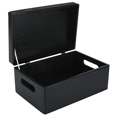 Image of Creative Deco Large Black Wooden Storage Box 30 x 20 14 cm (+/ 1 cm) with Hinged Lid &amp; Handles Gift for Christmas Xmas Kitchen Wood Keepsake Memory Craft Chest