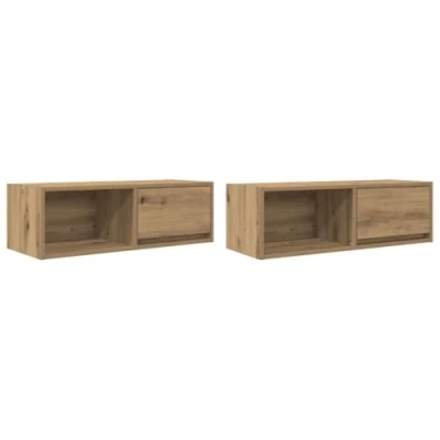 Image of vidaXL Furniture TV Stands 2 Pieces Oak Artisan 80 x 31 25.5 cm Chipboard, Bench, Hi Fi Cabinet, Entertainment Center, Sideboard