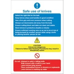 Image of Seco Safe Use of Knives Sign, 150mm x 200mm Self Adhesive Vinyl