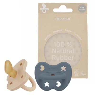 Image of HEVEA Natural Rubber Dummy Pacifier Orthodontic 3 36 Months Two Pack Sand &amp; Ocean Blue