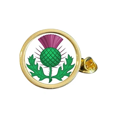 Image of Scottish Thistle Award Gold Plated Domed Lapel Pin Badge in Bag