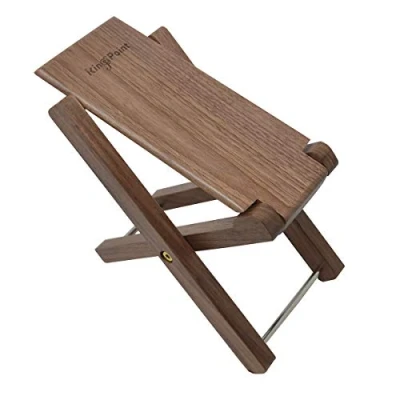 Image of KingPoint Solid Wood Guitar Footstool 4 Adjusatble Height Levels Black Walnut Footres Foldable (Black Footstool)