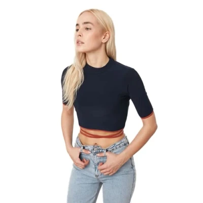 Image of Trendyol FeMan Slim fit Bodycon High Neck Knit Blouse Navy Blue