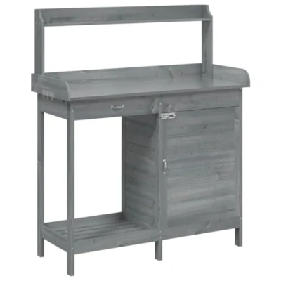 Image of vidaXL Potting Table with Cabinet Grey 110.5x45x124.5 cm Solid Wood Fir