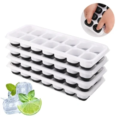 Image of Ice Cube Tray, 4 Pack Silicone Tray with Lid, Easy Release BPA Free Trays for Freezer, Moulds Whiskey, Cocktails, Drinks(Black)