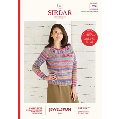 Image of Sirdar Jewelspun Aran Knitting Pattern Booklet 10028 Top Down Sweater