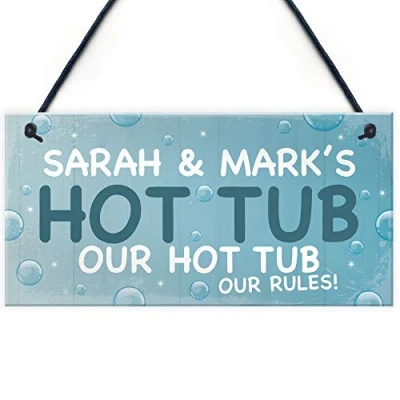 Image of RED OCEAN PERSONALISED Hot Tub Sign Any Name Garden Signs Funny Summer House Plaque Gift
