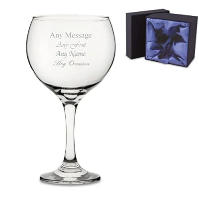 Image of Personalised Engraved Gin Balloon Cocktail Glass with Premium Satin Lined Gift Box, Personalise Any Message