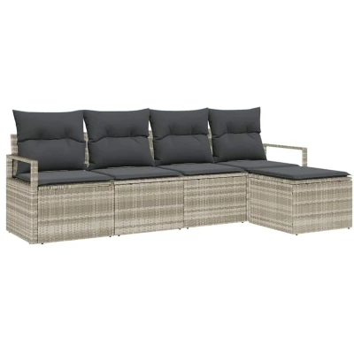 Image of vidaXL 5 Piece Garden Sofa Set with Cushions Light Grey Poly Rattan