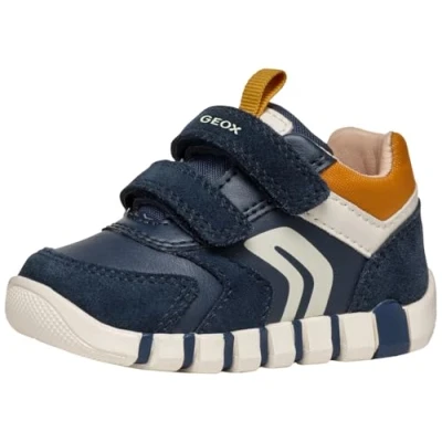 Image of Geox Iupidoo Touchstrap shoes for kids, Size: 3.5K, Navy/curry leather and imitation