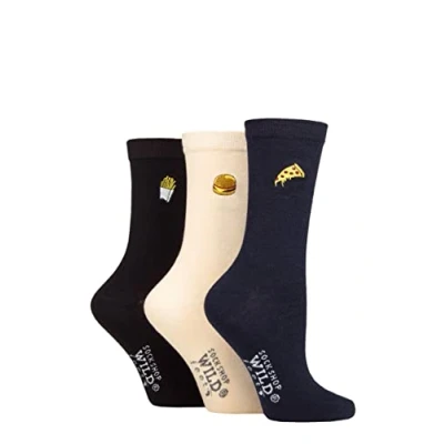 Image of Women&#039;s 3 Pair SOCKSHOP Wildfeet Embroidered Socks Pizza / Burger Fries 4 8 UK