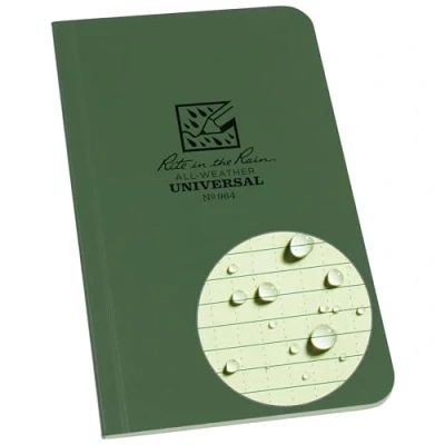 Image of Rite in the Rain Waterproof Paper Tactical Memo Book Side Bound Field Flex Cover Green 120 Pages 60 Sheets Perfect Binding Imperial &amp; Metric Rulers Map Scales Conversion Charts 3¼ x 6 Inch