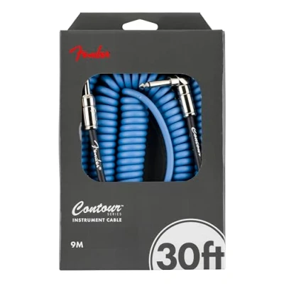 Image of Fender Contour Series Coil Instrument Cable (30ft STR/ANG) in Lake Placid Blue