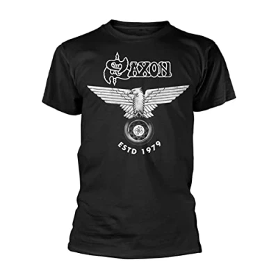Image of Saxon T Shirt Est 1979 Eagle Band Logo New Official Mens Black